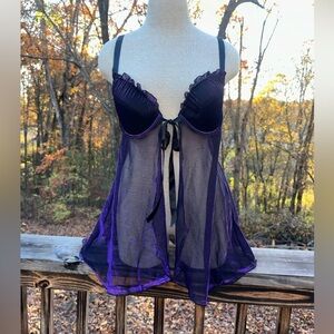 Shimmery Purple Sheer Babydoll Lingerie